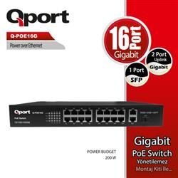 Qport Q-POE16G 16 Port 10/100/1000 2 Port 10/100/1000 Uplink 1 Port SFP POE Switch