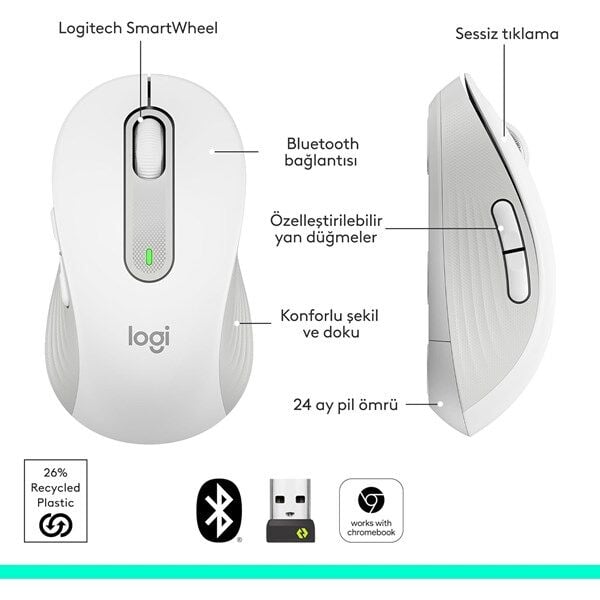 LOGITECH M650 Kablosuz Beyaz Mouse (910-006238)