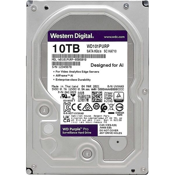WD 3.5'' 10TB PURPLE PRO WD101PURP 7200 RPM 256MB SATA-3 Güvenlik Diski