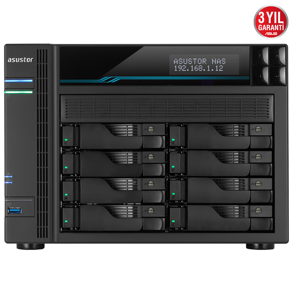 ASUSTOR 8diskli Atom QC-24GB RAM-2-10Gbe Nas Server AS6508T (44385)