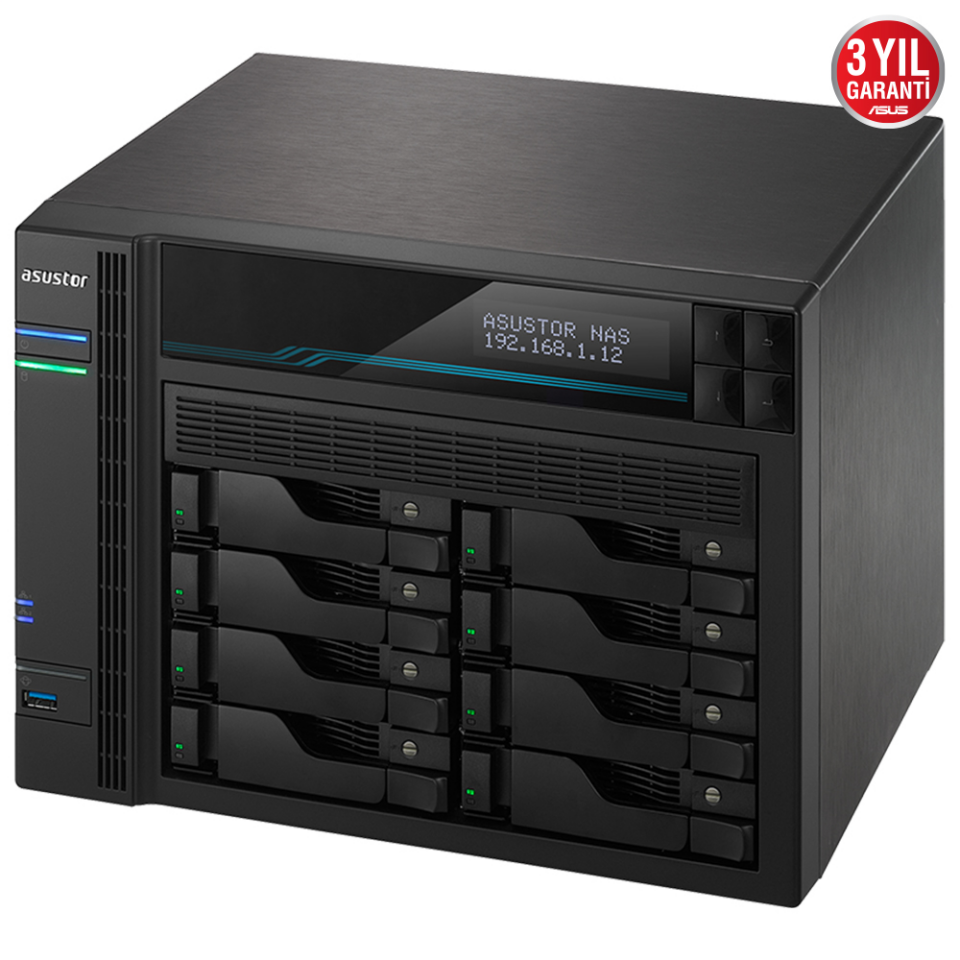 ASUSTOR 8diskli Atom QC-64GB RAM-2-10Gbe Nas Server AS6508T (44385)