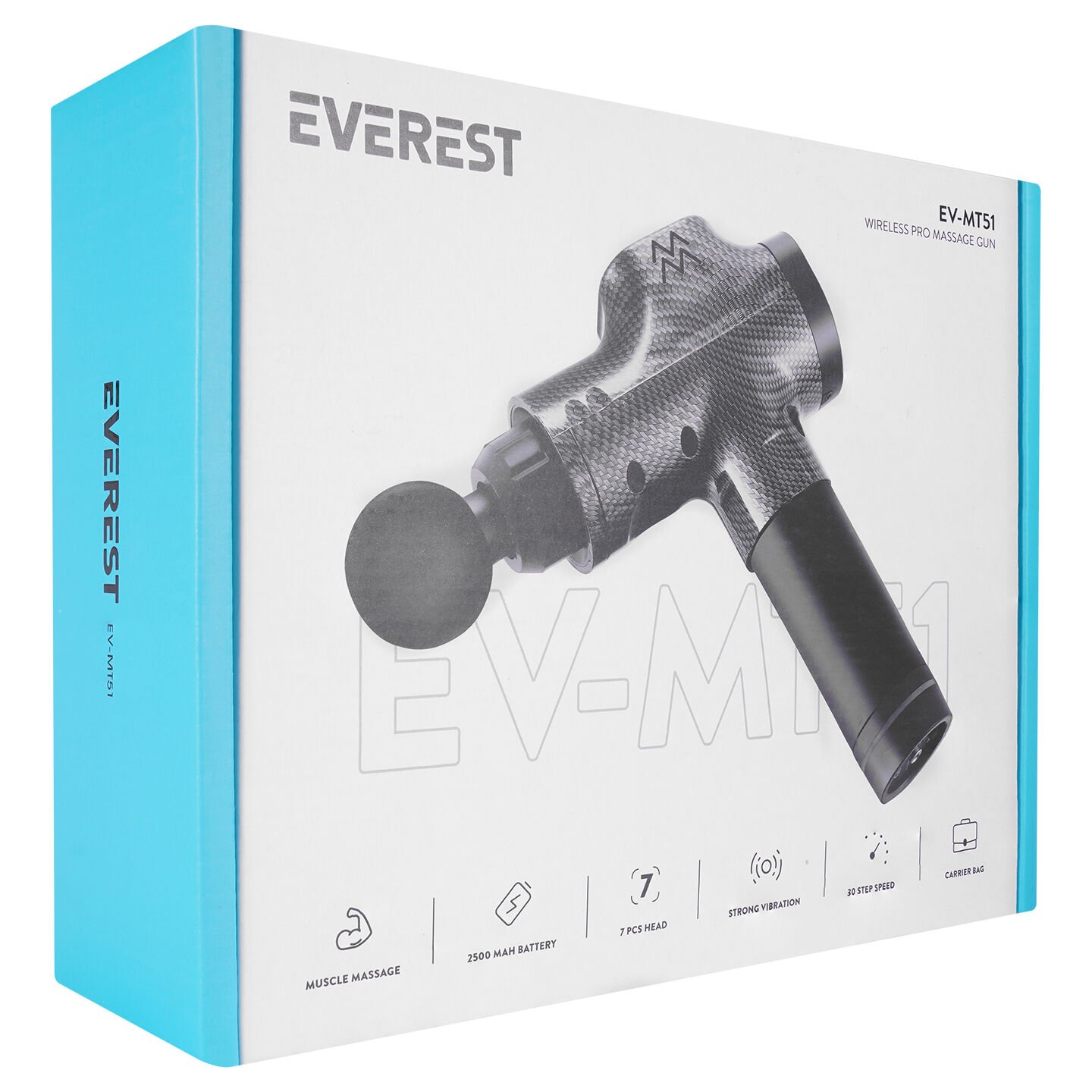 Everest EV-MT51 El Tipi Karbon Fiber/Siyah 2500mAh 30 Kademeli Hız Masaj Aleti