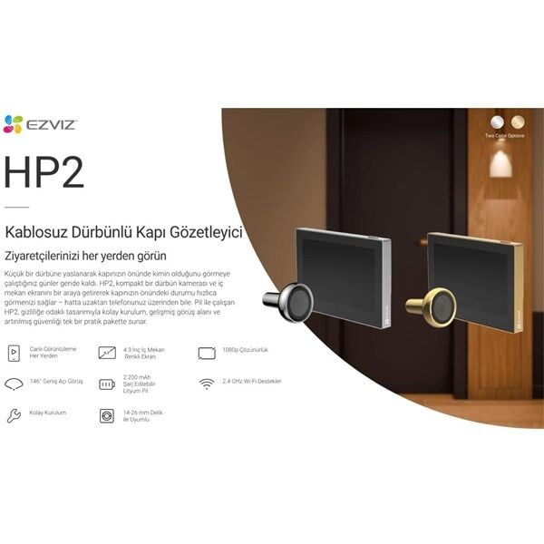 EZVIZ HP2 Kablosuz Gözetleme Deliği Kapı Görüntüleyicisi