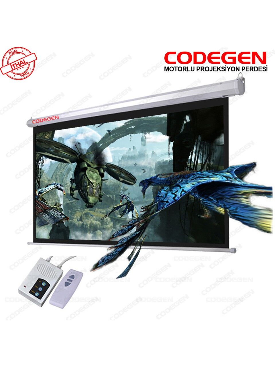 Codegen EX-40 400x300 cm Motorlu Projeksiyon Perdesi (Arkası Siyah Fonlu)