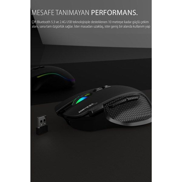 INCA Empousa Kablosuz + Bluetooth Gaming Siyah Mouse IMG-GT22