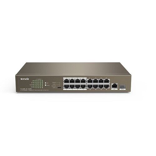 TENDA 16port PoE 150w 10/100 1-SFP Yönetilemez Switch TEF1118P-16-150W
