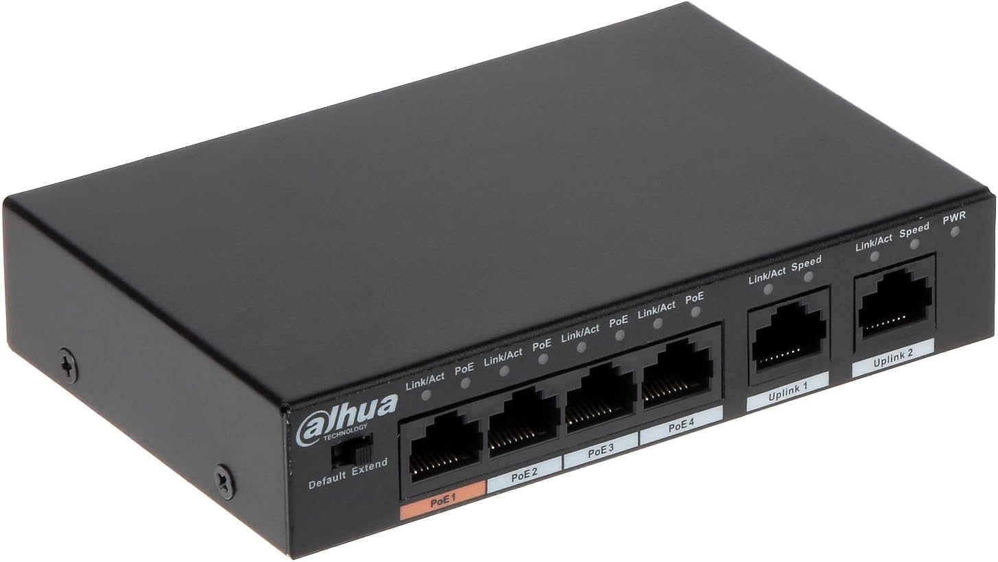 DAHUA 6port-4port PoE 60w 10/100 Yönetilemez Metal Kasa Switch DH-PFS3006-4ET-60