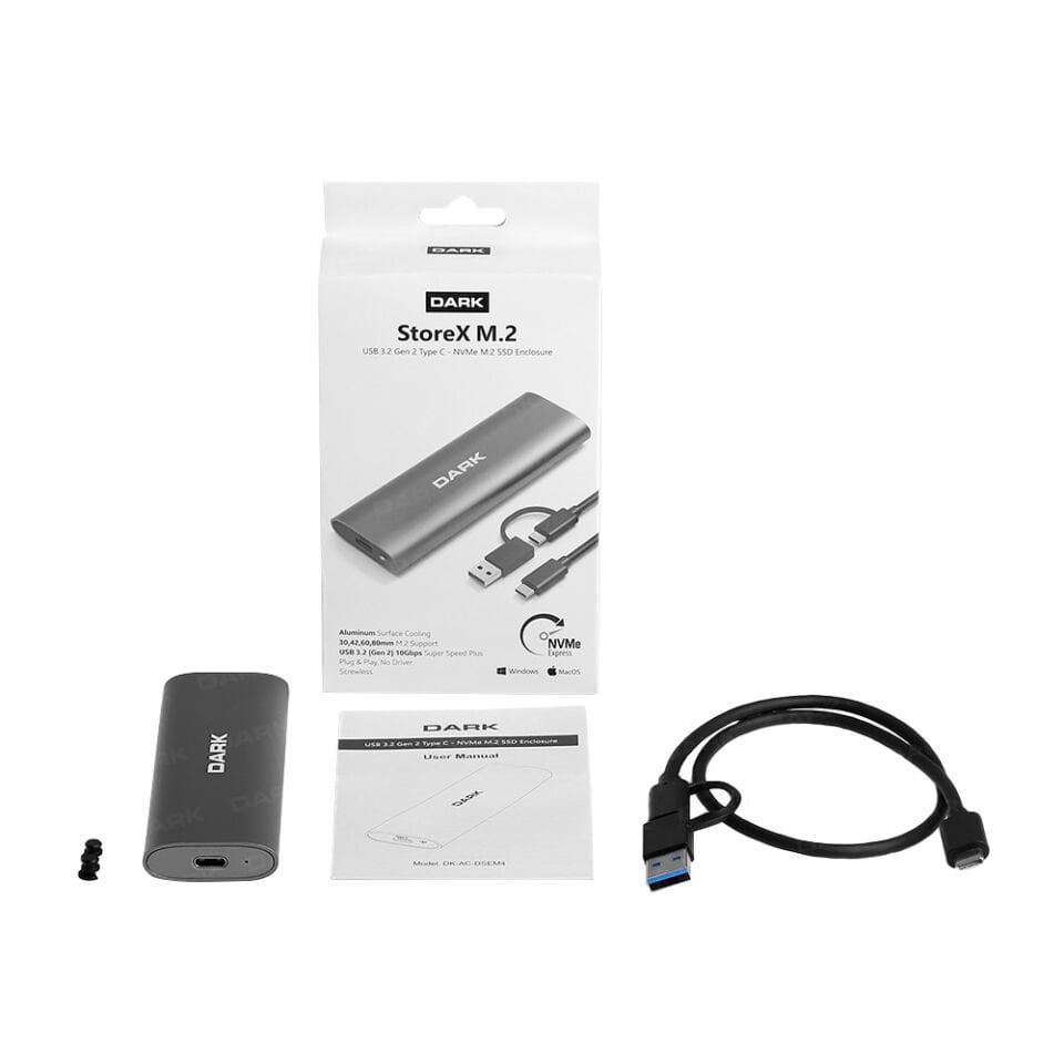 DARK Type-C DK-AC-DSEM4 NVMe M2 Alüminyum Harddisk Kutusu Siyah