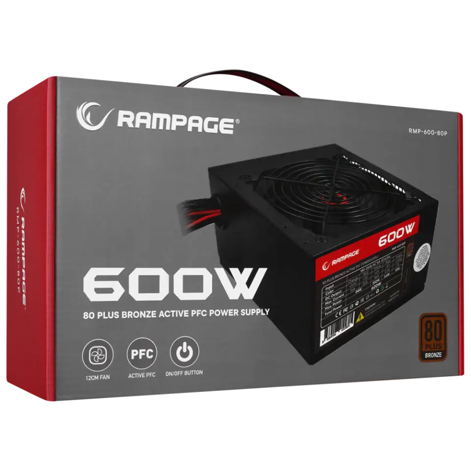 Rampage RMP-600-80P 600W 80Plus Bronze 12cm Fan Aktif PFC Güç Kaynağı