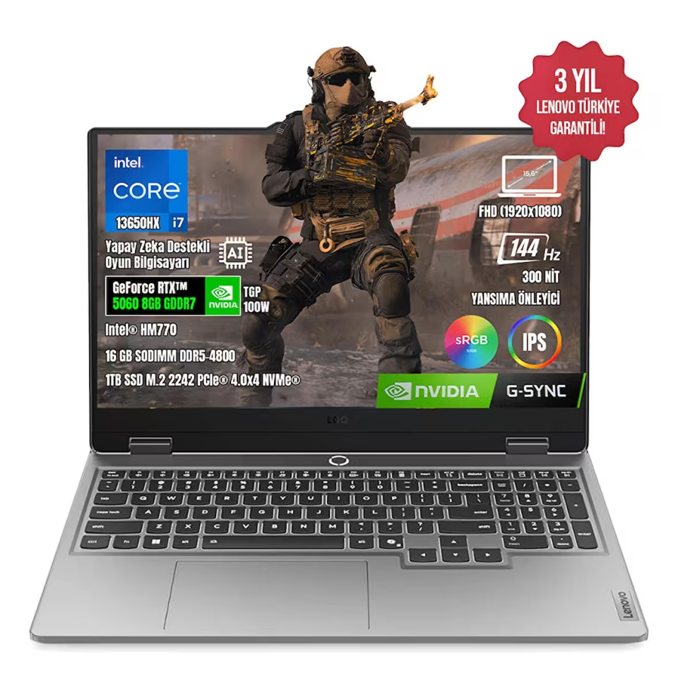 LENOVO 15.6'' CORE i7 13650HX 12GB DDR5 RAM- 1TB M2 NVME 8GB RTX5060 FDOS / LOQ 15IRX10 83JE00J5TR