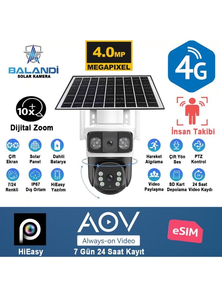 Balandi PRO-8200GIP 4MP AOV E-Sim 4G Solar Smart Kamera