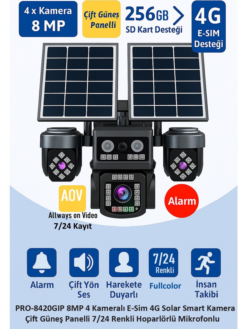 Balandi PRO-8420GIP 8MP AOV E-Sim 4G Solar Smart Kamera