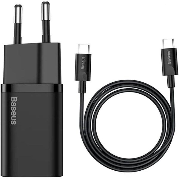 BASEUS SUPER Sİ PD 25W TYPE-C TO TYPE-C KABLO VE DUVAR ŞARJI SİYAH TZCCSUP-L01