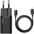 BASEUS SUPER Sİ PD 25W TYPE-C TO TYPE-C KABLO VE DUVAR ŞARJI SİYAH TZCCSUP-L01