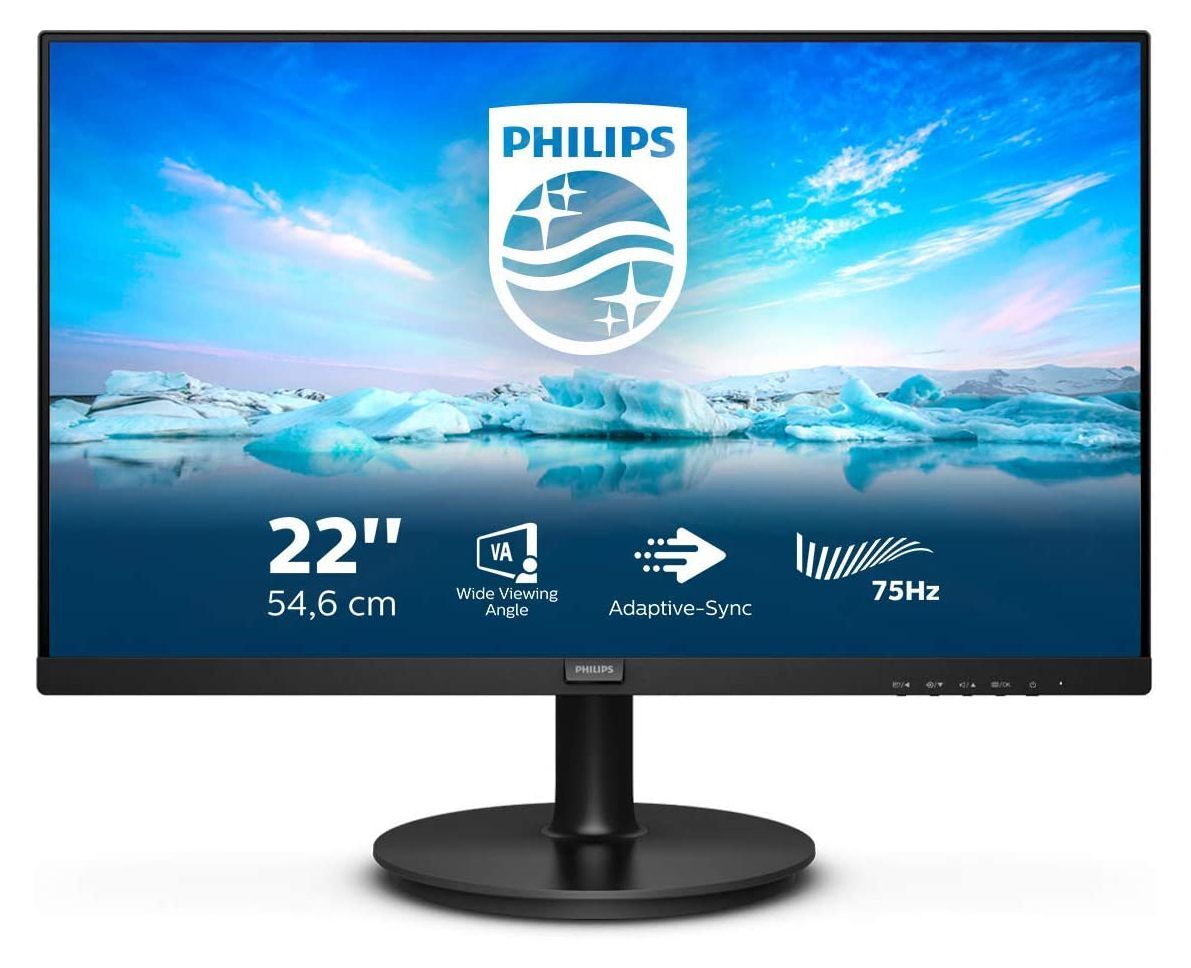 21.5 PHILIPS 222V8LA/00 4MS 75MHZ 1XVGA 1XHDMI 1XDP FHD 1920X1080 HOPARLÖR FLICKER-FREE DÜŞÜK MAVİ IŞIK VESA SİYAH