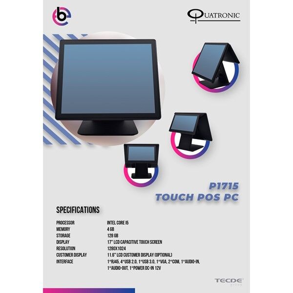 QUATRONIC 17'' Dokunmatik (İki Ekranlı) P1715-D CORE i5 4GB RAM- 128GB SSD- FDOS- POS PC