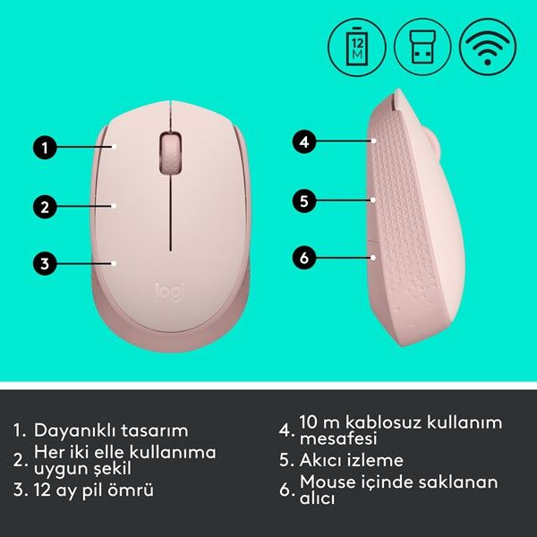 LOGITECH M171 Kablosuz Rose Mouse 910-006865