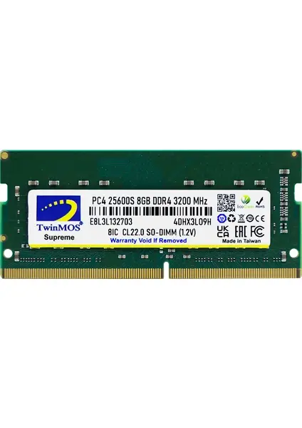 TwinMOS 8GB 3200 MHz DDR4 Notebook Ram MDD48GB3200N