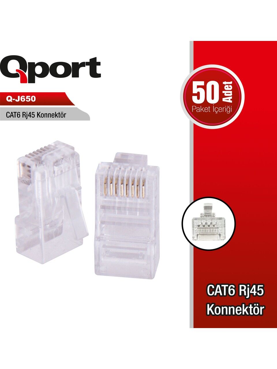Qport Q-J650 CAT6 RJ-45 Konnektör (50''li Paket)