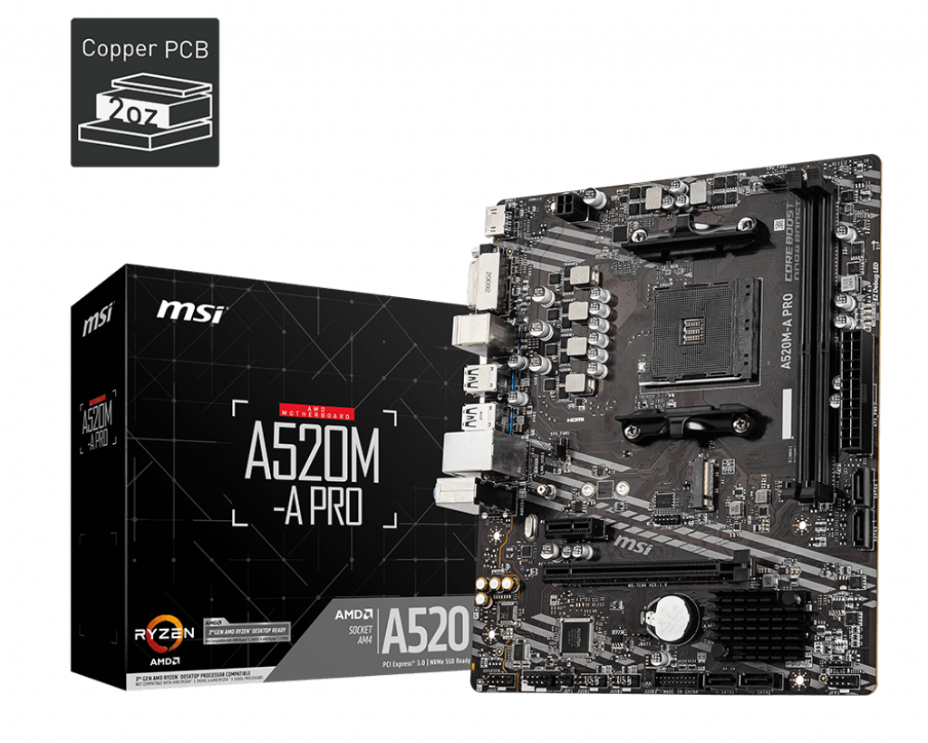 MSI A520M-A PRO DDR4 4600MHZ 1XHDMI 1XDVI 1XM.2 USB 3.2 MATX AM4 (AMD AM4 5000/4000 /3000 SERİSİ İLE UYUMLU)
