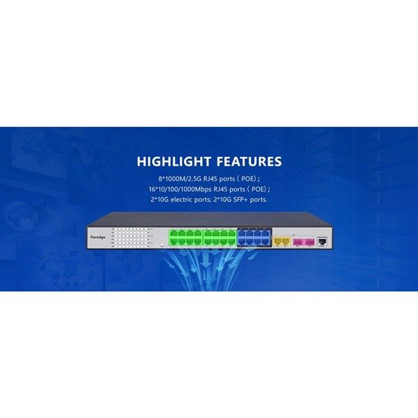 FOREDGE 24port POE PS3024XGPSH 16-GBE/8-2.5GBE 4-10GBE SFP 360W LAYER3 YÖNETİLEBİLİR SWITCH