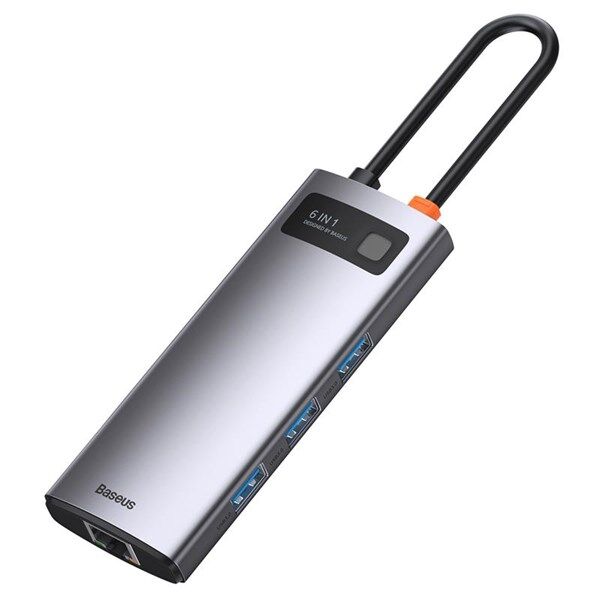 BASEUS METAL GLEAM 6IN1 TYPE-C HUB ÇIKIŞ:3X USB3.0 1X HDMI1X TYPE-C VE 1X RJ45 4K HD5 GB/S GİRİŞ:TYPE-C CAHUB-CW0G