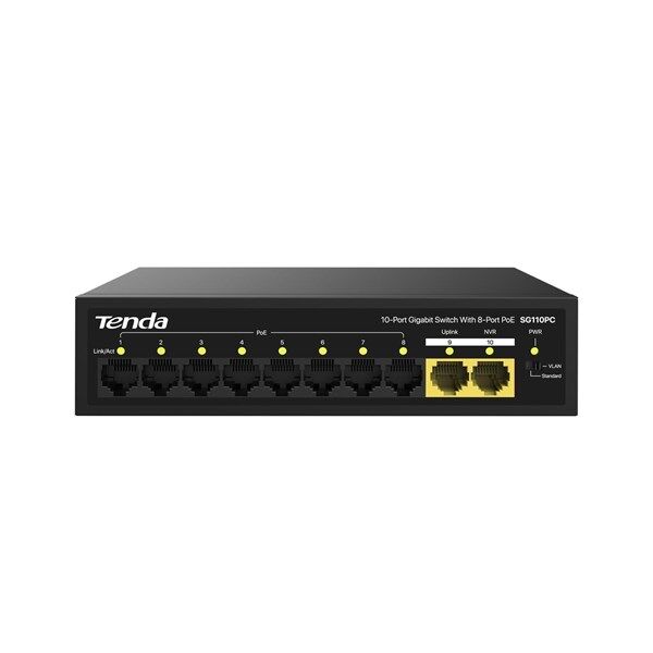 TENDA 8port 100w FULL PoE S110GPC GIGABIT 1X-UPLINK Yönetilemez Switch