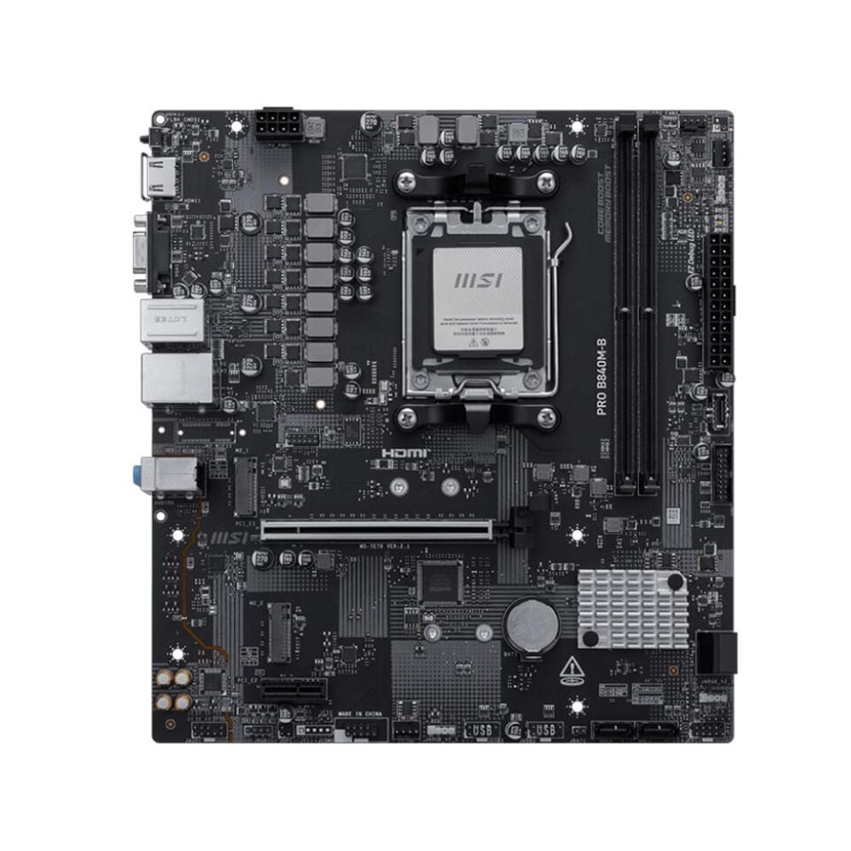 MSI PRO B840M-B DDR5 8000MT/S 1XHDMI 2XM.2 USB-C AM5 MATX (AMD AM5 9000/8000/7000 SERİLERİ İLE UYUMLU)