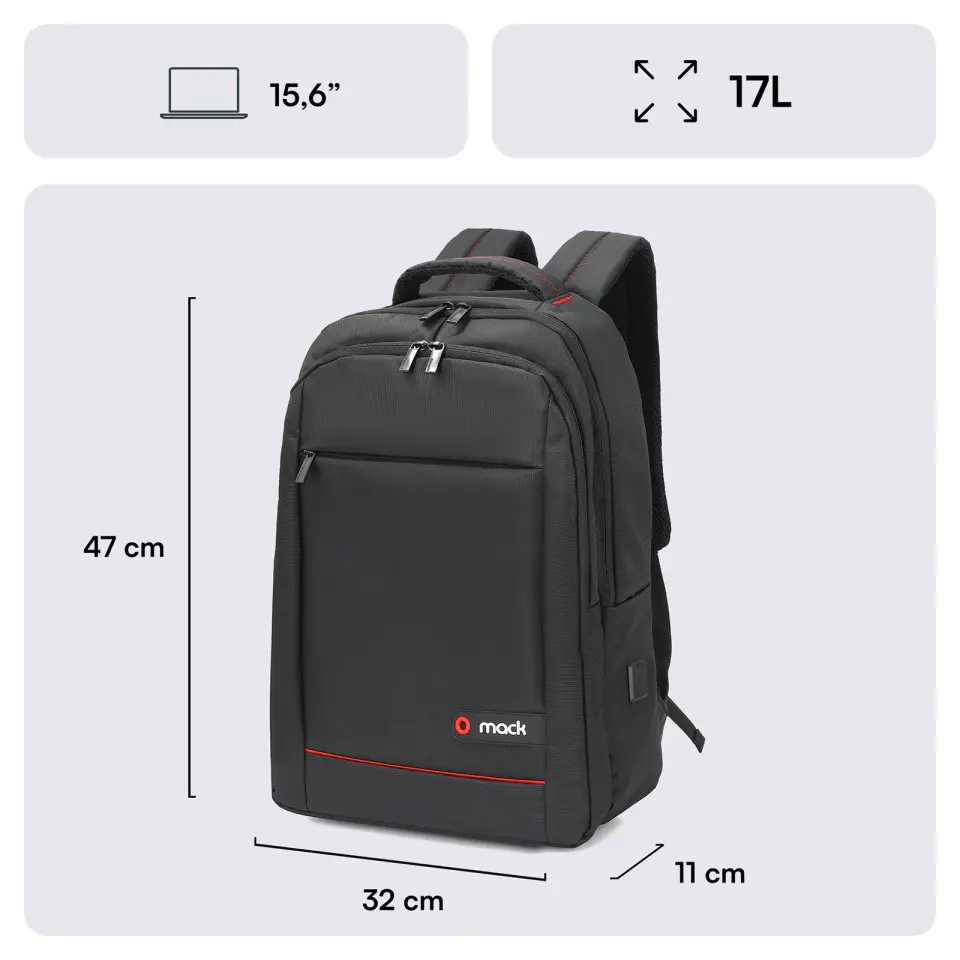 MACK MCC-006 15.6'' Office USB Girişli Notebook Sırt Çantası Siyah