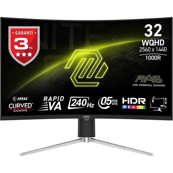 MSI 31.5'' VA MAG 325CQRXF E2 0.5MS 240HZ HDMI-DP KAVISLI GAMING MONİTÖR 2560X1440