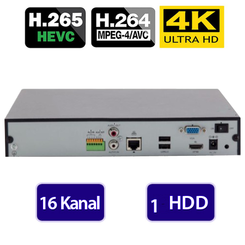 UNV NVR301-16S3 16 Kanal 8MP H.265+ 1 Disk Network Kayıt Cihazı