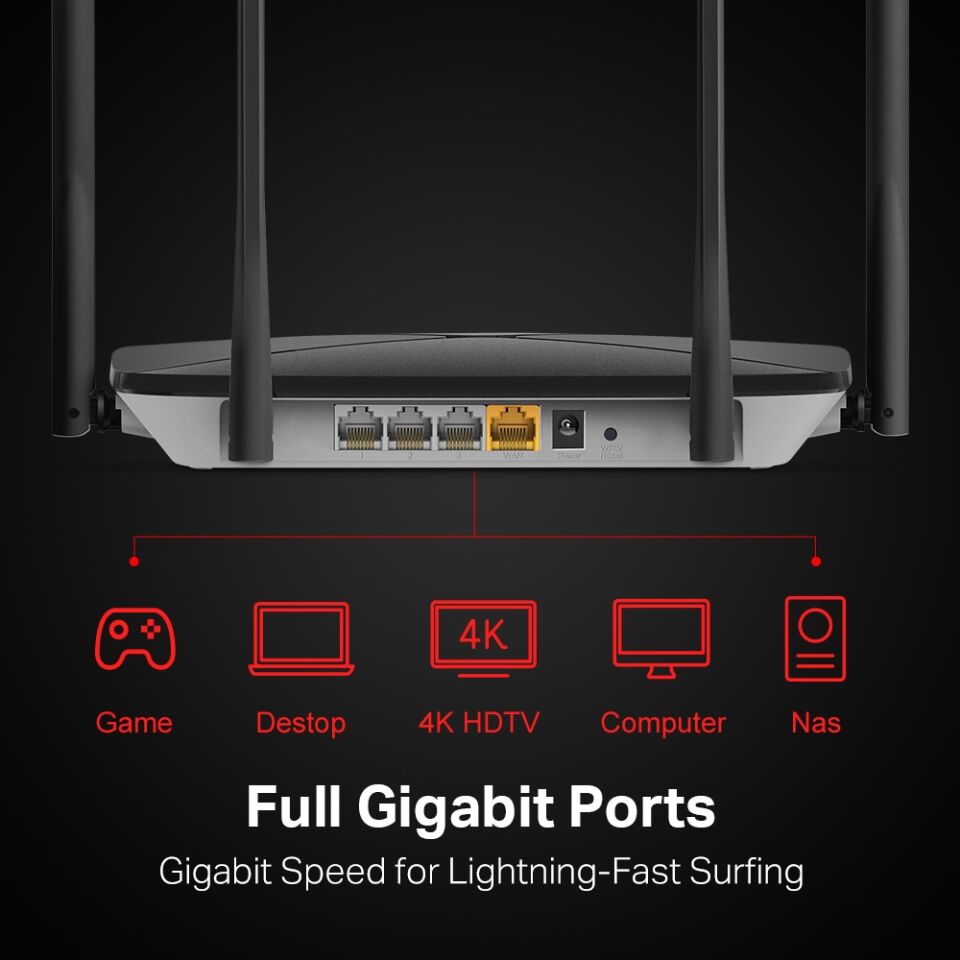 TP-LINK MERCUSYS AC12G AC1300 867MBPS/5GHZ/400MBPS/2.4GHZ DUAL BAND KABLOSUZ ROUTER