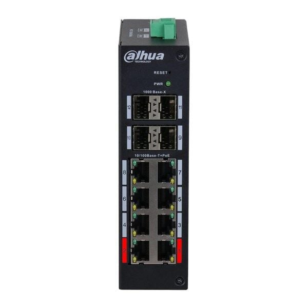 DAHUA 8port PoE 120w HS4412-8ET-120 10/100 4X SFP Yönetilebilir Endüstriyel Switch