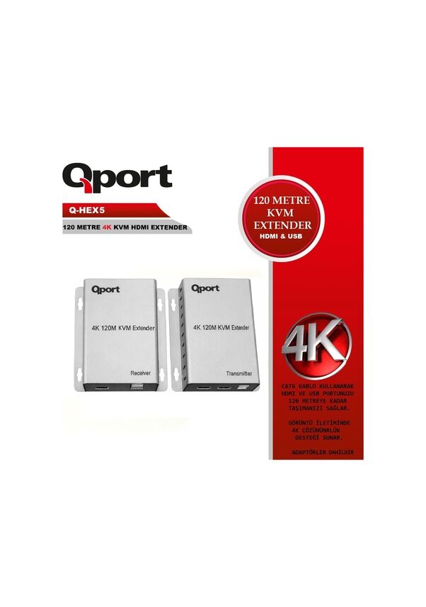 Qport Q-HEX5 KVM 4K Hdmı Extender Cat6 120m 2'li Paket