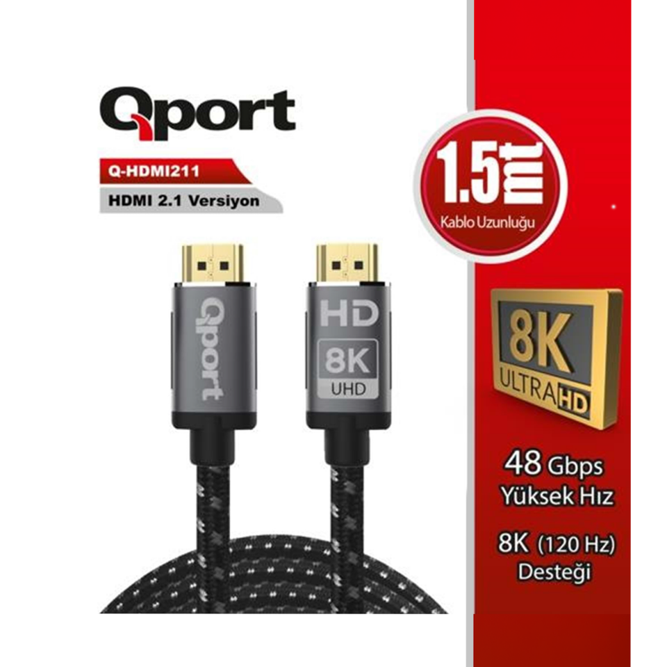 Qport HDMI2110 10m Hdmi Altın Uçlu Örgülü Kablo