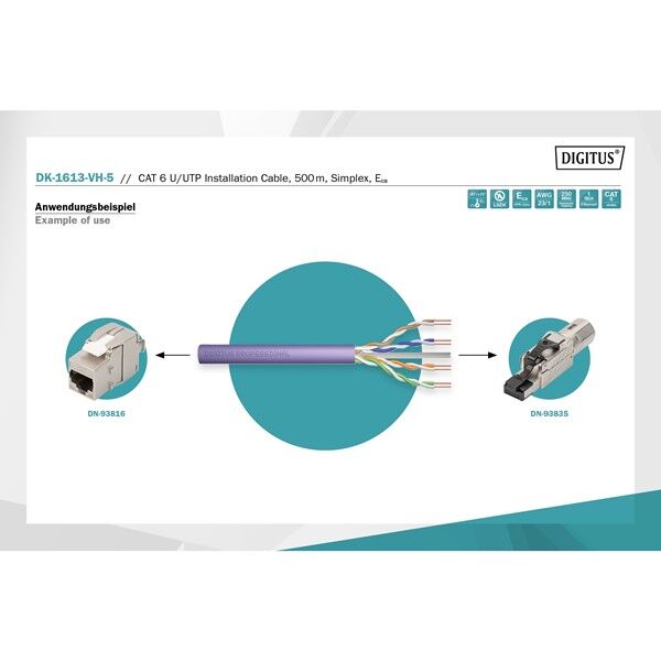 DIGITUS 500metre CAT6 Utp 23AWG Gri Makara Saf Bakır Kablo 0.50mm DK-1613-VH-5-GR