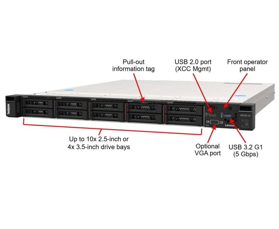 LENOVO THINKSYSTEM SR250 7DCLA00LEA V3 INTEL XEON E-2434 1x16GB 1X800W 3 YIL YERİNDE GARANTİ