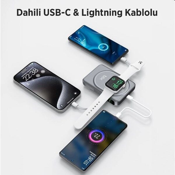 BİX 10000mAh TPB16-GR 6'SI 1 ARADA OLED EKRANLI Gri KABLOSUZ POWERBANK