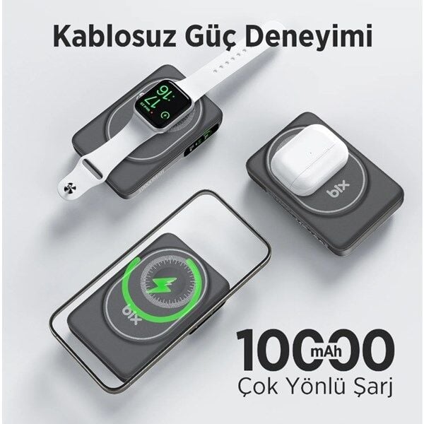 BİX 10000mAh TPB16-BK 6'SI 1 ARADA OLED EKRANLI Siyah KABLOSUZ POWERBANK