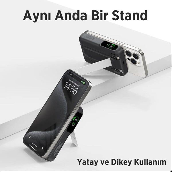 BİX 10000mAh TPB16-BK 6'SI 1 ARADA OLED EKRANLI Siyah KABLOSUZ POWERBANK