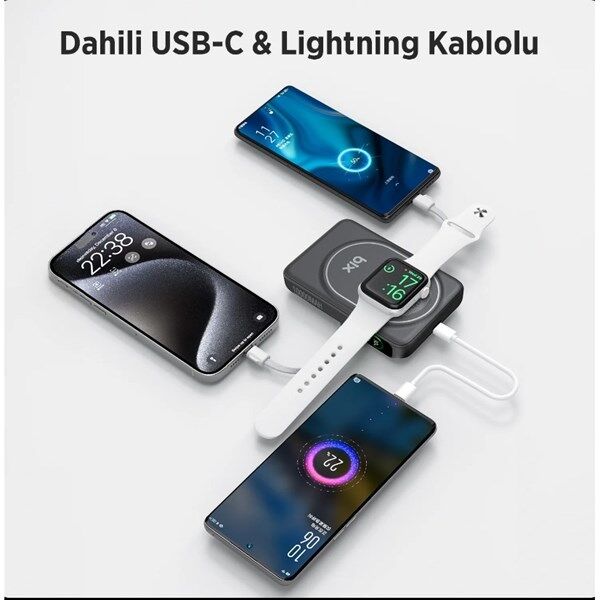 BİX 10000mAh TPB16-BK 6'SI 1 ARADA OLED EKRANLI Siyah KABLOSUZ POWERBANK