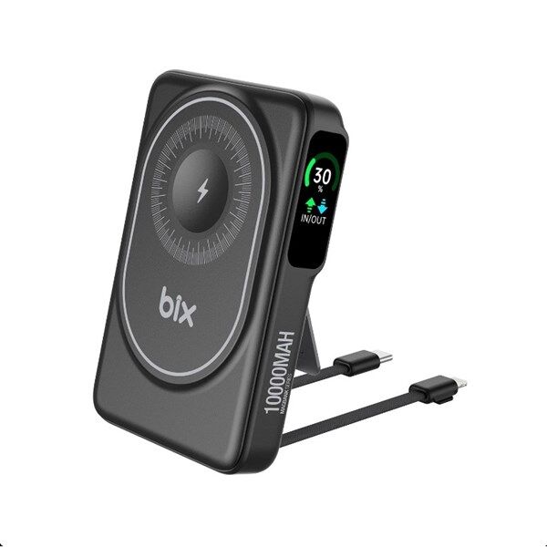 BİX 10000mAh TPB16-BK 6'SI 1 ARADA OLED EKRANLI Siyah KABLOSUZ POWERBANK