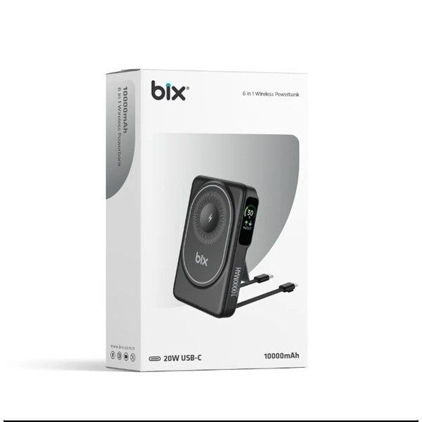 BİX 10000mAh TPB16-BK 6'SI 1 ARADA OLED EKRANLI Siyah KABLOSUZ POWERBANK