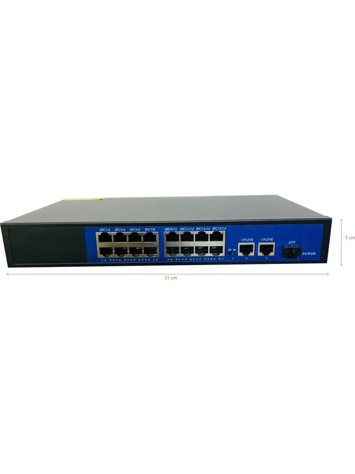 YLD 16port PoE 260w MPS-16-B2 10/100/ 2x1000 2-Uplink Yönetilemez Poe Switch