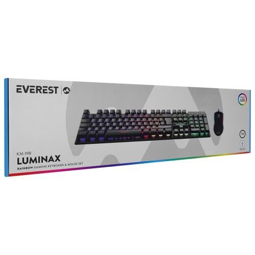 Everest KM-198 Luminax Siyah Gökkuşağı Aydınlatmalı Q Gaming Oyuncu Klavye+Mouse Set