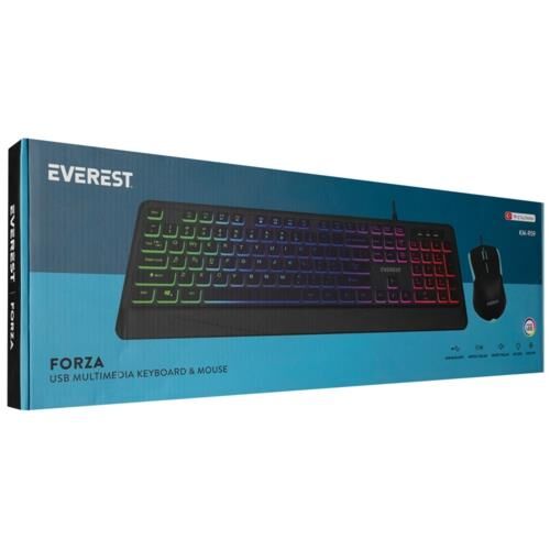 Everest KM-R59 FORZA PLUS Siyah Usb Rainbow Backlight Q Klavye + 1200 dpi Mouse Set