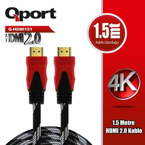 Qport Q-HDMI151 1,5m Hdmi Altın Uçlu Örgülü Kablo