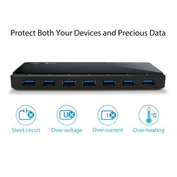 TP-LINK UH720 7port USB 3.0 Siyah USB Çoklayıcı Hub Adaptörlü