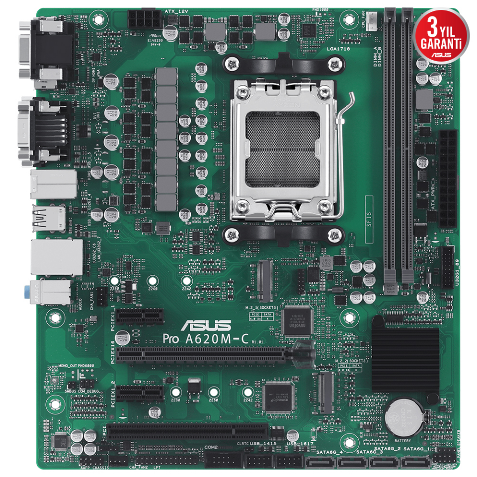 ASUS PRO A620M-C-CSM DDR5 HDMI-DVI-DP TYPEC PCIE 4.0 AM5 mATX Kurumsal Anakart