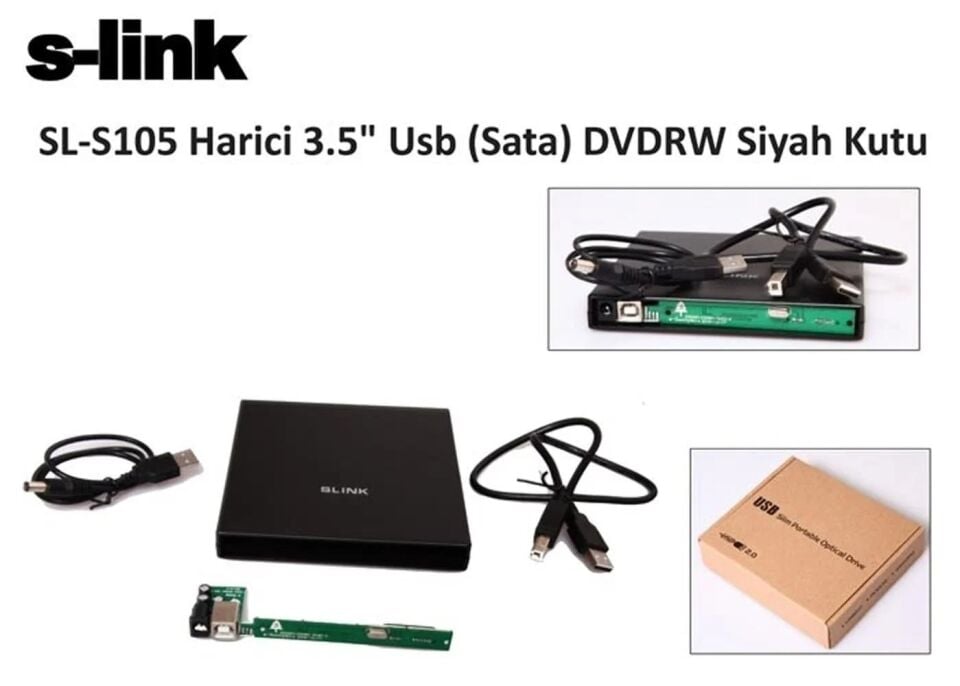 S-LINK 2.5'' USB 2.0 S105 Sata Alüminyum Slim DVD Yazıcı Kutusu Siyah